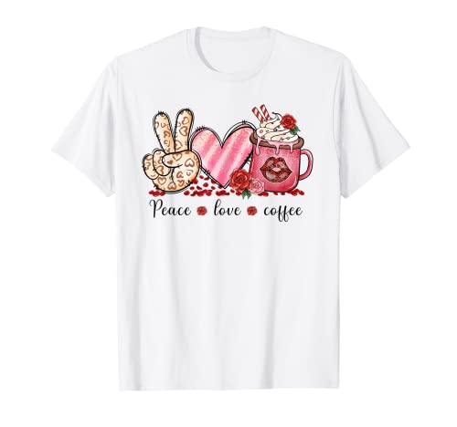 Paz Amor Café Amante Corazón Latte Día de San Valentín Camiseta