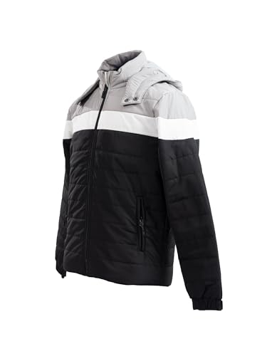 Image of Men's Thermal Jacket Triple Layer Insulated Winter Coat | Water Repellent Windproof Jacket with Detachable Hood | Warm Fleece Lined Travel Outdoor Jacket for Men