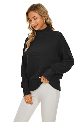 Women's 100% Cotton Turtleneck Oversized Sweaters 2024 Loose Long Sleeve Pullover Batwing Knit Jumper2