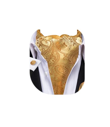 Dubulle Gold Paisley Floral Self Tie Ascot for Men Mens Cravat and Pocket Square Cufflinks Set Wedding Business