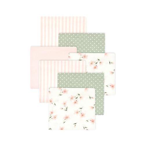 Image of Little Treasure Hudson Baby Cotton Poly Flannel Receiving Blankets Multipack, Pink Dainty Florals, 30x30 inches