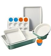 Ymiton Ceramic Nonstick Baking Pans Set, Non Toxic 30 PCS Stackable Bakeware Sets, 550°F Oven Saf...