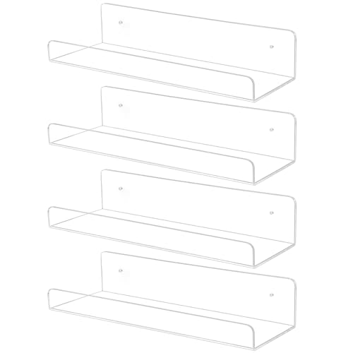 TONICE 4 Pack Acrylic Shelves for Wall 10in Floating Shelf Wall Mounted Set for Room, Bedroom, Bathroom, Kitchen, Living Room, Office Book Shelf Storage Decor