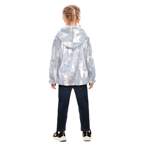 OTVEE Christmas Llama Snowflakes Kids Hoodie Jacket Fall Spring Full Zip Warm Outwear Coat4