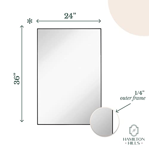 Hamilton Hills 24x36 inch Metal Framed Brushed Black Rectangular Mirror | Simple Edge Bathroom Mirrors for Wall | Decorative Entryway Squared Corners Mirror | Hangs Horizontally and Vertically - Thumbnail 3