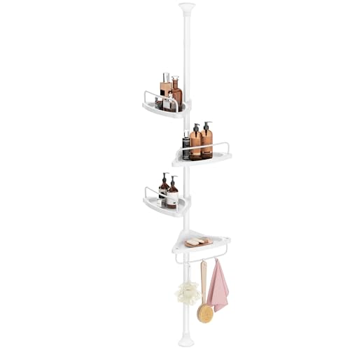 SONGMICS Shower Corner Shelf, 4-Tier Bathroom Shower Shelf, 85-305 cm Adjustable Shower Caddies, Bathroom Organiser, White BCB001A