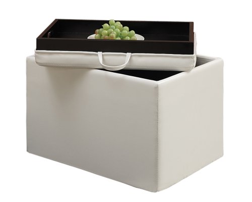 Convenience Concepts Designs4Comfort Accent Storage Ottoman 22.75" - Modern Foot Stool With Decorative Tray For Living Room, Dining Room, Office, Ivory Faux Leather #TOP3