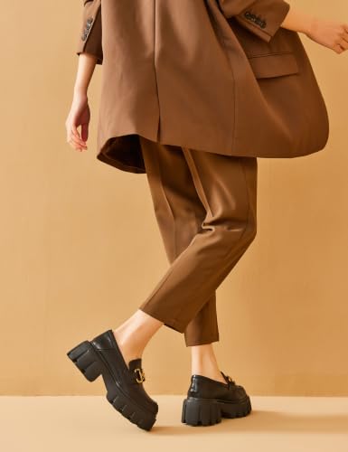 Image of BEAU TODAY Chunky Loafers Women,Platform Loafers for Women,Lug Sole Slip On Leather Classic Penny Shoes,Comfortable Office Work Business Casual Dress Shoes