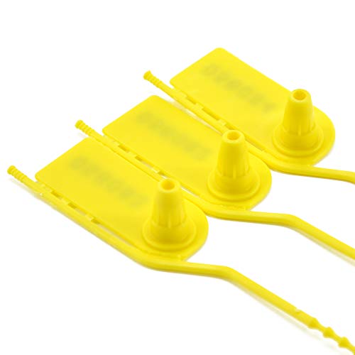100 Pull Tight Security Seals Tamper Plastic Numbered Tags Fire Extinguisher Seal Self Locking Disposable Zip-Ties Adjustable Length for Clothes, Shoes and Bags 210mm Yellow