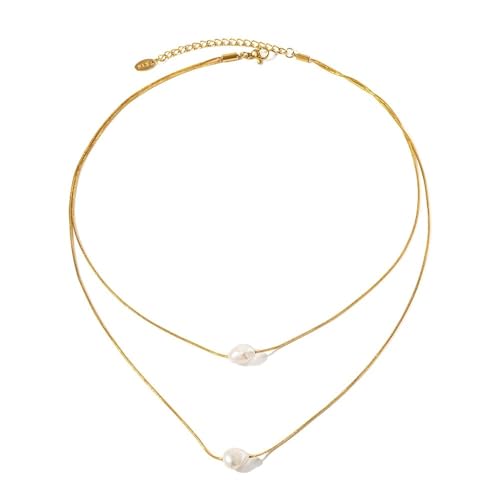 Collier double couche de perles d'eau douce pour femme bijou acier inoxydable doré