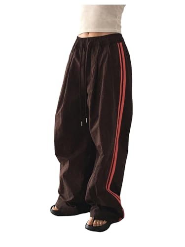 GORGLITTER Women's Y2k Baggy Track Pants Wide Leg Parachute Pants Side Strip High Waisted Drawstring Trousers