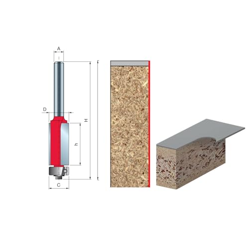 Freud Fräsen 2 Schneiden gerade HW Hartmetall mit Spitzenlager Schaft A=12 mm, Schnittdurchmesser D=12,7 mm, Schnitthöhe h=25,4 mm, 42-11012P - F03FR01942