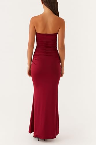 Image of Cut Out Maxi Tube Dresses for Women Sexy Y2k Strapless Backless Bodycon Long Dress Summer Sleeveless Hollow Sundress