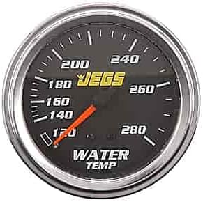 JEGS Medidor de temperatura del agua  2-58 pulgadas de diámetro  Mecánico  Pantalla de 120-280 grados Fahrenheit  Cara negra  Incluye adaptador NPT