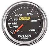 JEGS Water Temperature Gauge | 2-5/8” Diameter | Mechanical | 120-280 Degrees Fahrenheit Display | Black Face | Includes 1/2' NPT Adapter Fitting And 6 Foot Capillary Tube