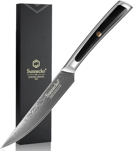Sunnecko 12,7cm Damast Steakmesser - Profi Damastmesser Damastmesser Scharf Messer mit Ergonomischer Griff Steak Knife