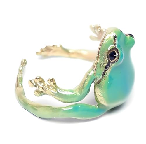 Hilufiet Latest-Tree Frog Ring, Adjustable Tree Frog Ring, Creative Frog Ring, Open Frogs Shaped Delicate Frog Ring for Women-Blue