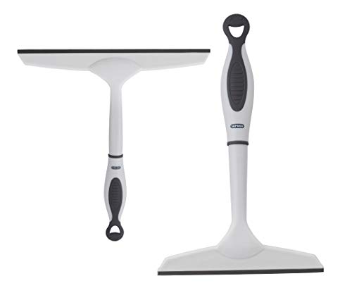 Image of Superio Rubber Squeegee, 2 Pack, Streak Free All Purpose Window Squeegee, Comfort Grip Handle and Hanging Hook (Grey, 6 Inch- 10 Inch Set)