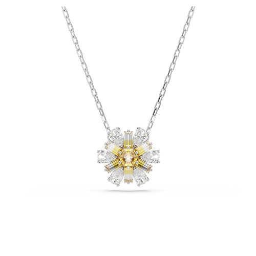 Swarovski Idyllia Anhänger, Gelbe, Rosé Vergoldete Damenhalskette mit Blumen-Motiv und Strahlenden Swarovski Kristallen