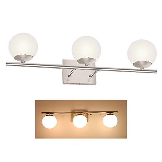 YHTlaeh New Bathroom Vanity Light Fixtures 3 Lights Brushed Nickel Glass Shade Modern Wall Bar Sconce Over Mirror