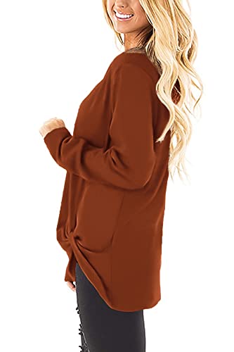 Image of Sieanear Womens Casual Long Sleeve T-Shirts Twist Knot Front Tunic Tops