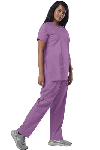 Image of Uniform Craft Women's 4 Pocket Scrub Suit Set | Medical Uniform | Cross V-Neck Poly Cotton | Short Sleeve Hospital Wear | Ideal for Doctors & Nurses (Lavender, 3XL)