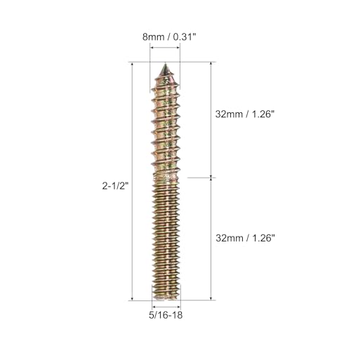 Image of uxcell 5 /16-18x2-1 /2 Hanger Bolts, 12pcs Double Ended Screws Wood Dowel Screws for Furniture
