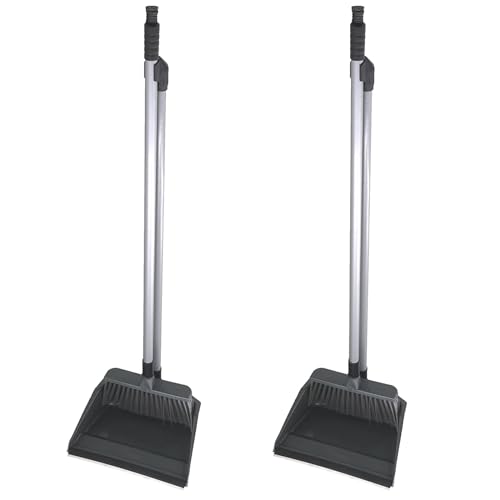 HAC24 4tlg. Kehrgarnitur Kehrschaufel Kehrbesen mit langem Stiel Kehrset Besen Schaufel mit Gummilippe Kunststoff