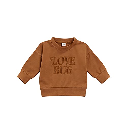 Image of Hnyenmcko Newborn Baby Boy Girl Sweatshirt LOVE BUG Embroidery Long Sleeve Pullover Sweater Infant Fall Clothes Outfits