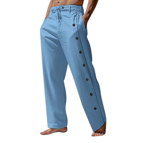 Men's Casual Beach Pants Causal Straight Wide Leg Baggy Button Trousers with Pocket Workout Athletic, M-3XL