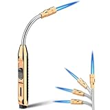 Stabfeuerzeug Gas Nachfüllbar, Kaminfeuerzeug Sturmfeuerzeug Jetflamme Feuerzeug Lang Stab 360° Flexible Gasfeuerzeug Winddichtes Flexibel Kerzenanzünder für Kamin,Kerzen,Ofen,Küche,Camping (Ohne Gas)