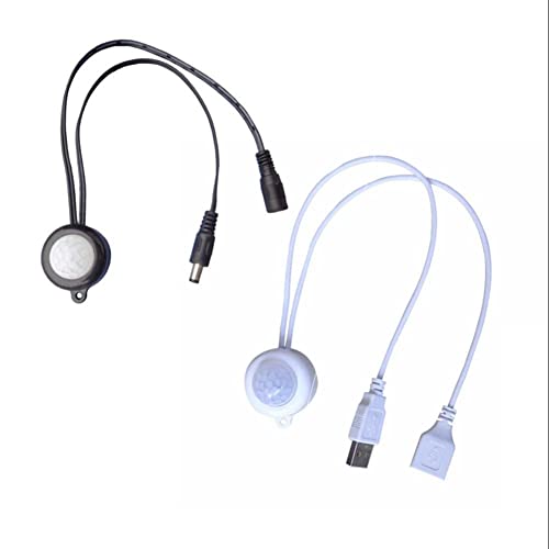 Sunnyskar 1-3PCS DC Plug/USB Inteace USB Body PIR Motion Sensor Switch Human Motion Sensor Detector Switch for LED Light Strip - (Color: 3PCS White/Voltage: 5.5 DC Plug)