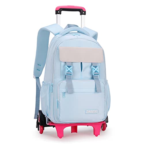 Mochila rodante de color sólido para niñas School Mochila con ruedas sobre ruedas, 6 ruedas-azul, Six Wheels Cover