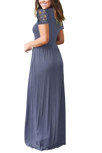 Image of AUSELILY Maxi Dresses for Women Summer Lace Short Sleeve V Neck Wrap Dress | Lace Short Sleeve, Two Pockets, V-Neck Wrap Waist Long Dress