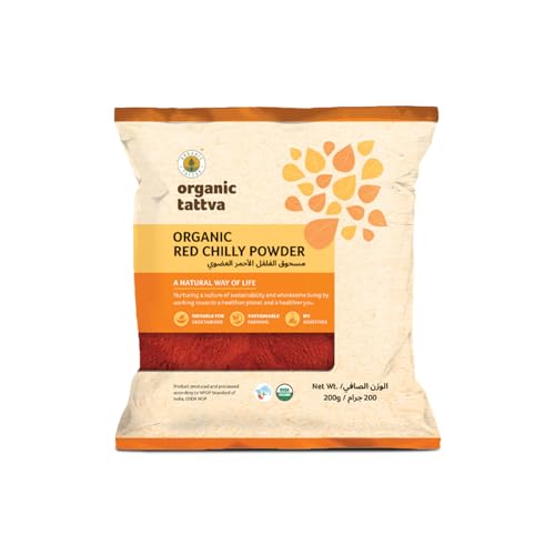 Organic Tattva Organic Red Chilli Powder 200g Cold Ground Natural Color and Heat Certified Organic Gluten Free