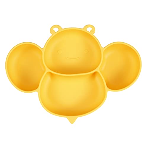 Image of PandaEar Suction Plate for Baby, Divided Unbreakable Toddler Feeding Plate Dishes for Baby Kids, Non-Slip, Non-Toxic, BPA Free, Dishwasher and Microwave Safe -Bee Yellow