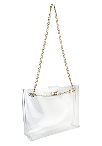 Image of Multifunction Clear Chain Tote with Turn Lock Womens Shoulder Handbag