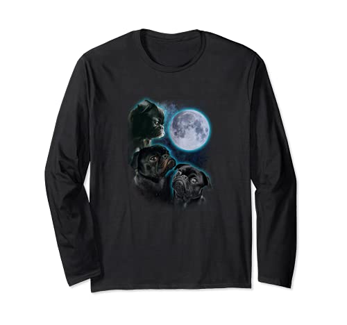 Three pug moon Long Sleeve T-Shirt, Black