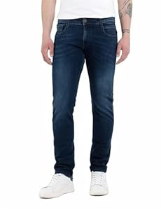 Replay Herren Jeans Anbass Slim-Fit mit Power Stretch, Dark Blue 007-1 (Blau), 33W / 32L