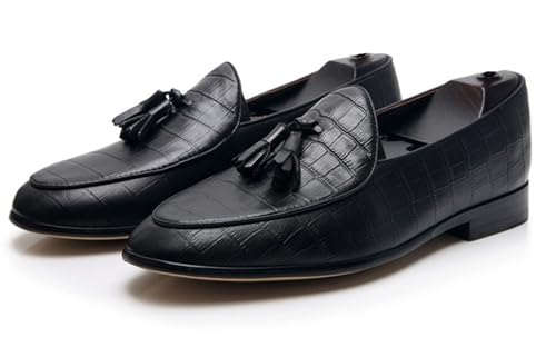 Santimon Men's Tassel Loafers Slip On Casual Dress Genuine Leather Penny Loafers Prom Wedding Formal Mocasines Business Tuxedo Shoes for Men