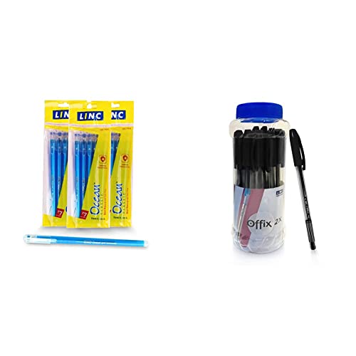 Image of Linc Ocean Classic Gel Pen, Blue, 25 pcs & Linc Offix 2X Lightweight Ball Pen Jar