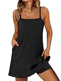 ANRABESS Womens Tennis Dress 2025 Trendy Summer Casual Loose Athletic Workout Exercise Golf Mini Romper Dress Built in Shorts Black Small