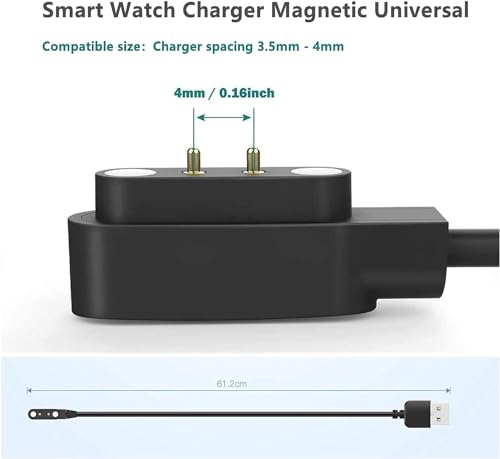 Smart Watch Universal Charger Magnetic 4mm, Smartwatch 2 Pin Magnetic Suction Replacement Charger Cable for da fit Smart Watch, Charging Distance of Watch is Compatible 3.8mm-4.2mm
