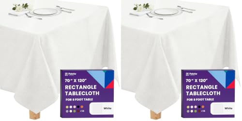Image of Gee Di Moda Rectangle Tablecloth - 70 x 120 Inch White Table Cloth for 6 or 8 Foot Rectangle Tables - Heavy Duty Washable Fabric - for Holiday Party, Dinner, Weddings, Baby Shower & Events (Pack of 2)