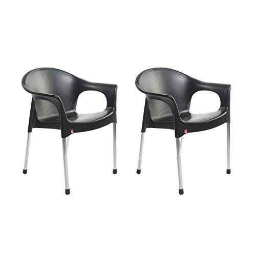 Image of Cello Metallo Chair Set Pack of 2 - Black | Strong and Durable | Easy to Clean | Chair for Living Room, Bed Room, Kitchen, Office Room, Outdoor | 3 Years Warranty