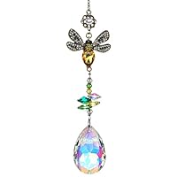 H&D HYALINE & DORA Crystal Colorful Bee Rhinestones Suncatcher,Crystal Prism Sun Catcher for Window,Glass Ball Hanging Ornament, Rainbow Maker Home Decor