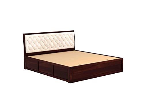 Image of Luxury Upholstered Queen Size Bed with Storage | Soft Fabric Padded Quilted Headboard | Strong Sheesham Wood Frame | Modern Wooden Bed for Bedroom Home & Hotel (Walnut Finish, Queen)