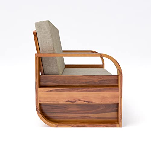 Image of Douceur Furnitures Solid Sheesham Wood 3 Seater Sofas | Three Seater Sofa for Living Room, Cafe, Office | (Honey Teak Cushion Matte)
