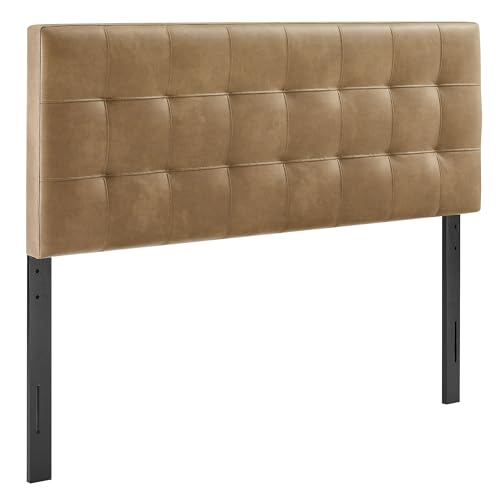 Image of Modway Lily Faux Leather Queen Size Headboard with Biscuit Tufting in Toast - Vegan Leather Upholstery with Padded Design and 5 Height-Adjustable Mounts