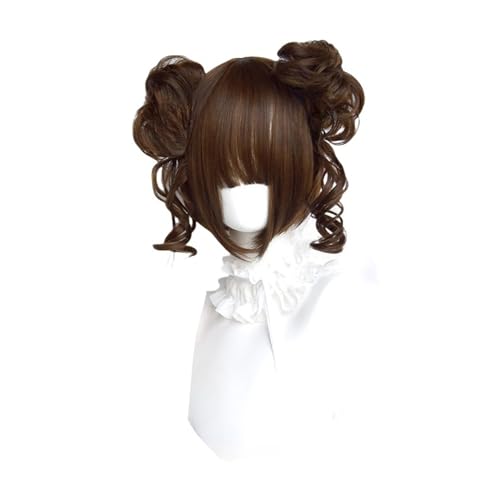 [ボズとガルヤ] ロリータ ウィッグ 原宿風 お団子ヘア 巻き髪 耐熱 ゴスロリ 森ガール ツインテール ゆめかわいい ピンク お祭り イベント cosplay wig (ブラウン)